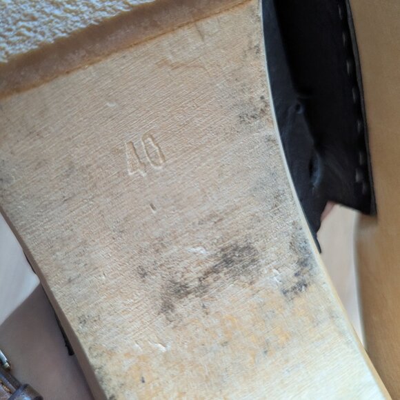 Swedish Hasbeens Black Leather Toffel Clogs Wood Heel EU 40 (Right Damaged) - Picture 7 of 9